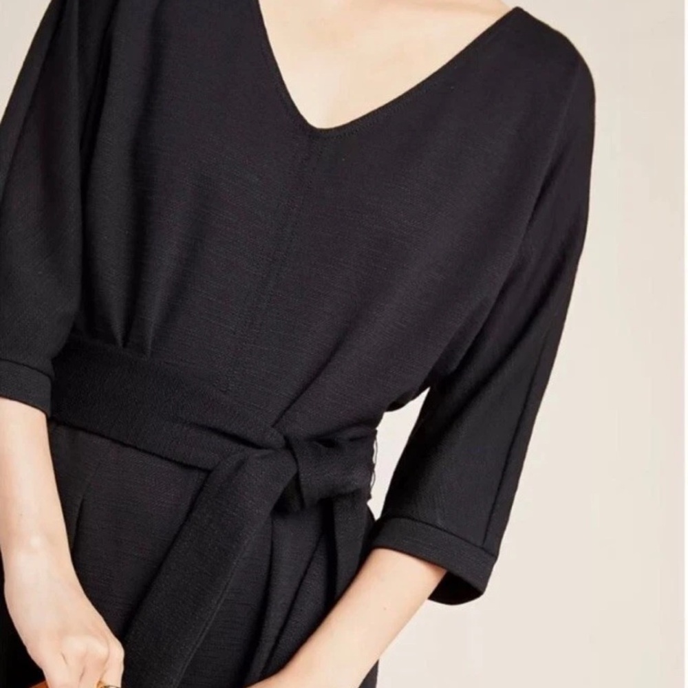 Anthropologie Jumpsuit Womens Size XS Black Sutton Ponte Belted Pockets V Neck - Picture 2 of 13